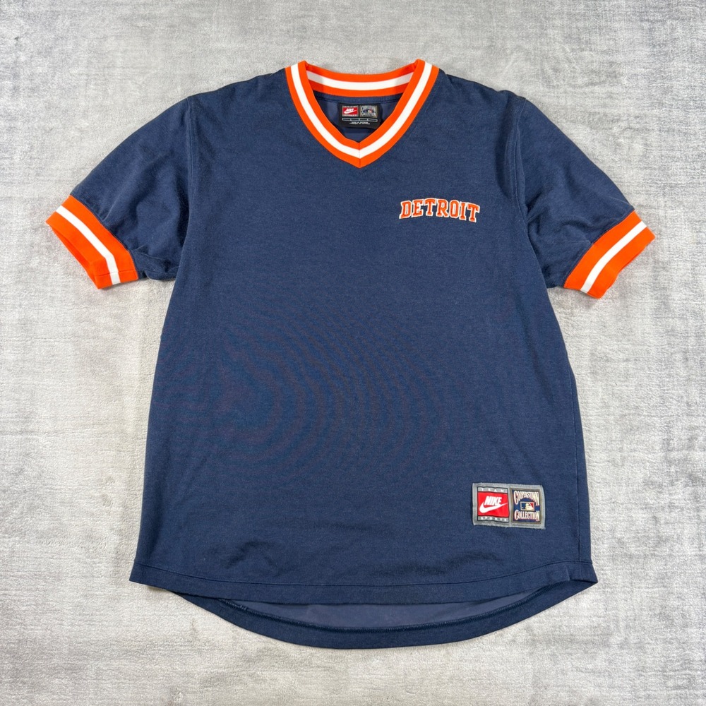 Detroit Tigers Shirt Mens Large Blue Jersey Tee Nike Cooperstown Collection